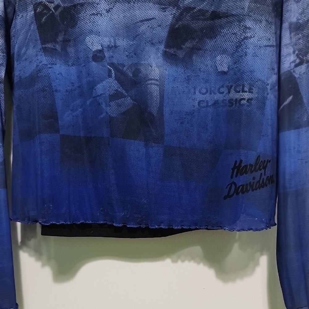Harley-Davidson Blue Graphic Fitted Long Sleeve Blouse - Picture 6 of 10